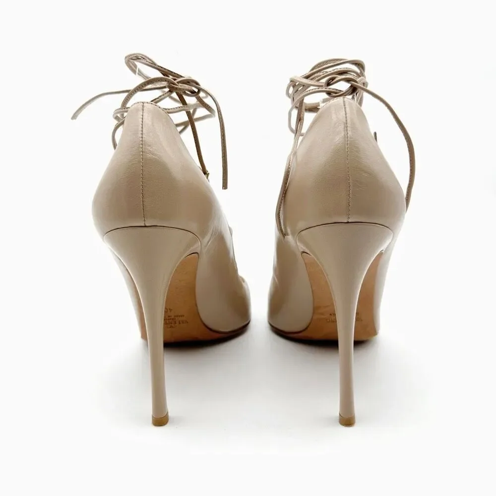 VALENTINO Rockstud Ankle Tie Wrap Strap Heels Size 40 Pointed Toe Leather Pumps